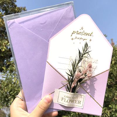 China Europe Wholesale Happy Wedding Cards Available Customized Dry Flower Wedding Invites Card: Your Dream Wedding Party for sale