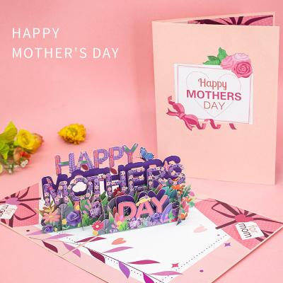 China Europe 3D Pop up Purple Flower Garden Mothers Day Card with Envelope Greeting Cards Handmade Gift Anniversary for Wife Women Mom for sale