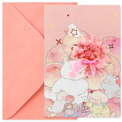 China Japan 4Pcs Cute Birthday Card Cartoon Greeting Cards with Envelope Yellow Blue Pink Green Cards for Kids Girls for sale