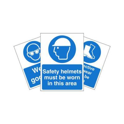 China Durable / Waterproof High-survey Rectangle PVC Blue Material Road Safety Mandatory Warning Signs for sale