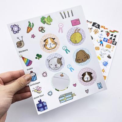 China Waterproof Sample Available Sheet Pack Cartoon Pictures PET PVC Vinyl Custom Die Cut Adhesive Hologram Stickers for sale