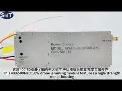 High efficiency 400-500MHz 50W jamming module for drone countermeasure systems