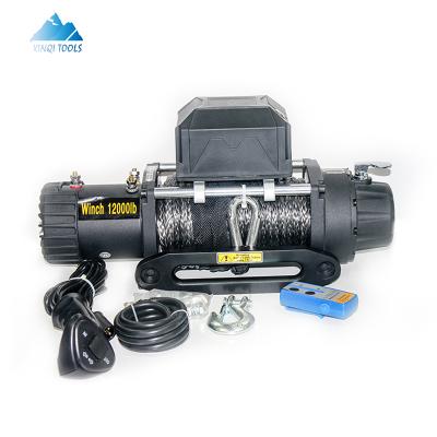 China ATV/UTV XINQI 4x4 Off Road 4WD Recovery Winch Electric Synthetic Winch 12v 12000lb Rope Towing Truck for sale