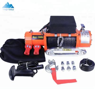 China ATV/UTV/Aoto/Boat XINQI 13500 pound 12v electric winch with cable or belt recovery 4x4 off road winch for sale