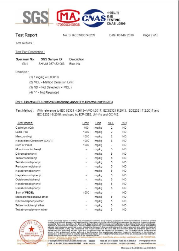 Blue ink test report - Shanghai Eastern Printing & Packing Co., Ltd.