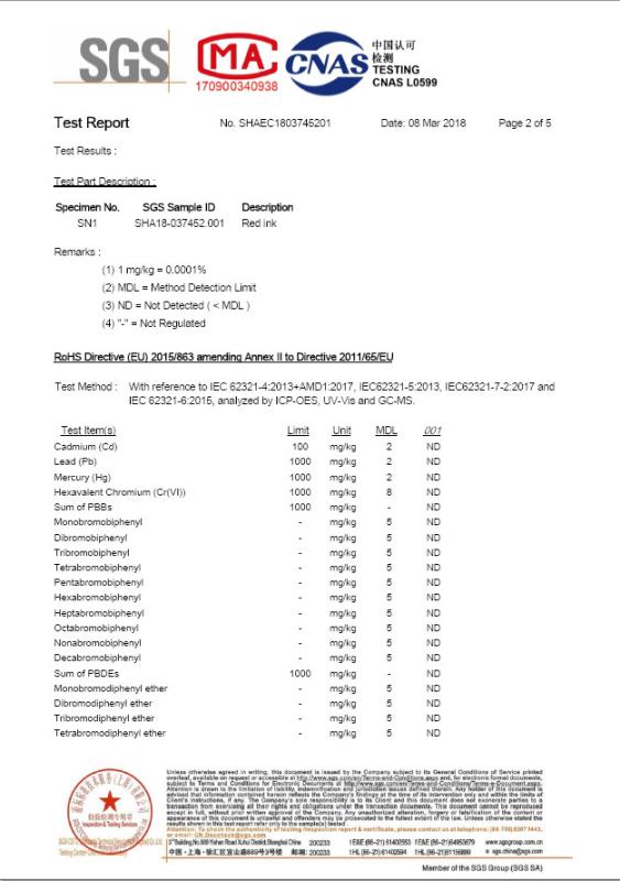 Red ink test report - Shanghai Eastern Printing & Packing Co., Ltd.