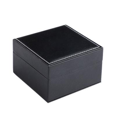 China Black Leather Watch Boxes Hard Cardboard Gift Boxes 120x110x73mm Customized Logo for sale