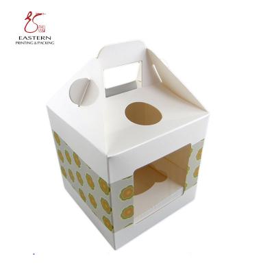 China White Color Cupcake Packing Box , PVC Window Paper Box With Handle for sale