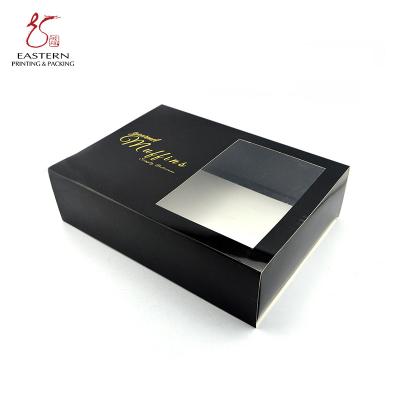 China Caja negra del este de papel de la magdalena de la moda del color, caja de torta de 8 pulgadas con la ventana en venta