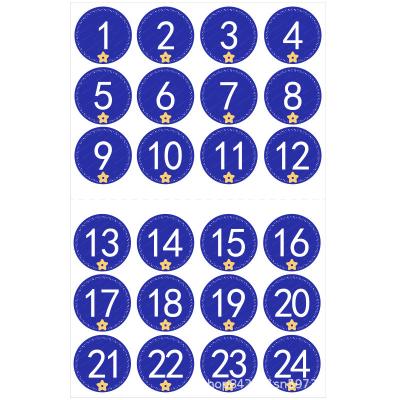 China Wholesale Custom Christmas Gifts Waterproof 24 Number Blue Christmas Stickers Waterproof Round Sticker Labels for sale