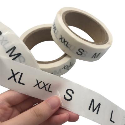 China Waterproof Custom Transparent Clothing Size Labels Roll Up Round Waterproof Clothing Size Stickers for sale