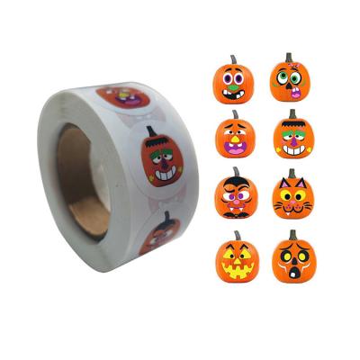 China Waterproof 1 Inch Round Multi Party Pumpkin Halloween Design Custom Self Adhesive Gift Stickers for sale