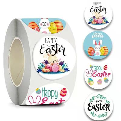 China Scratch Off New 2022 Happy Cute Cartoon Easter Bunny Easter Egg Chicken Rabbit Easter Around Waterproof Sticker for sale