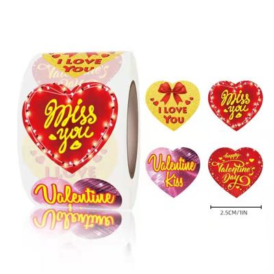 China Wholesale Valentine's Day Waterproof Iove You Letter Romantic Stickers Round Custom Gift Stickers for sale