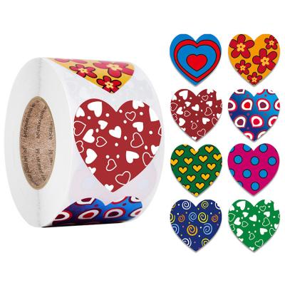 China Valentine's Day Gift Heart Sticker Pattern Label Eight Colors Waterproof Self Adhesive Sticker Decorative Roll for sale