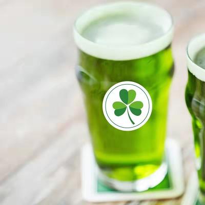 China Wholesale Waterproof Round Self Adhesive St Patrick's Day Sticker Custom Label Irish Leaf Clover Stickers for sale