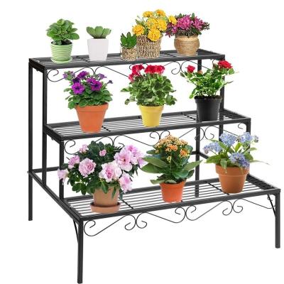 China Wholesale Minimalist Black Iron Flower Pot Bridge 3 Wire Metal Flower Pot Outdoor Rack Stand for sale