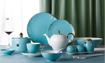 China Blue Bone China Dinnerware Porcelain Dinner Set Hotel Collection Bone China for sale