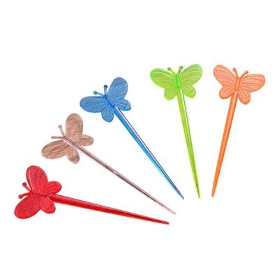 China Butterfly Plastic Disposable Fruit Stick Creativity Bar Restaurant Home Fork for sale