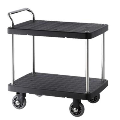 China 2 Layer 300 Kgs Load Industrial Plastic Platform Hand Trolley Truck  Service Cart for sale