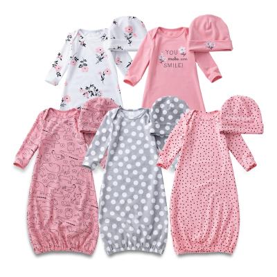 China Babany Breathable Newborn Baby 2PCS Baby Unisex Cotton Printing Long Sleeve Sleeper Dress Hat for sale