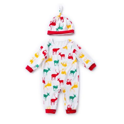 China Unisex 100% Cotton Babany Baby Newborn Baby Boys Overalls Print Long Sleeve Romper 2Pcs for sale