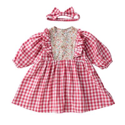 China Breathable Plaid Floral Print Newborn Babany Baby Bebe Baby Clothing Set Cotton Girls Dress 2Pcs for sale