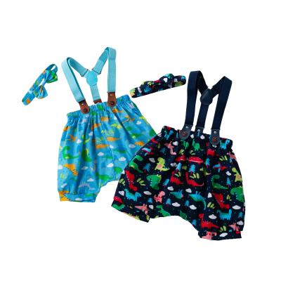 China Babany Anti-pilling Bebe Newborn Baby Boy Dinosaur Printing Overall Suit Bow Tie Outfit 2pcs for sale