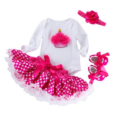 China Breathable Baby Babies Birthday Cotton Babies Long Sleeve Romper Dress 4Pcs Newborn Baby Clothing Set for sale