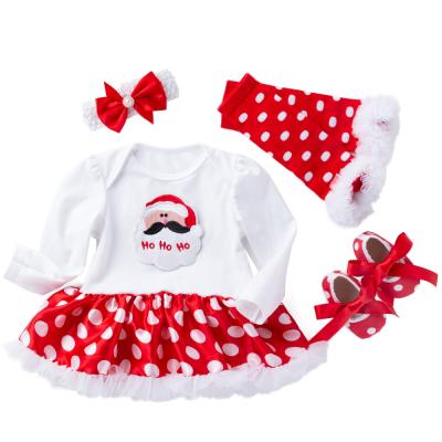 China Breathable Babany Bebe Christmas Outfit Newborn Babies Long Sleeve Romper Dress 4Pcs for sale