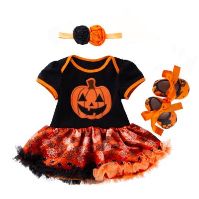 China Breathable Baby Babany Sleeve Clothing Set Halloween Newborn Babies Outfit Print Romper Short Dress 3Pcs for sale