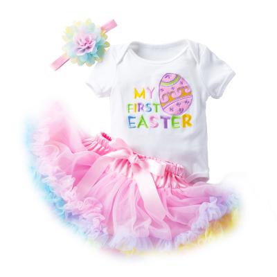 China Wholesale Breathable Newborn Babies Outfits First Easter Costume Romper Dress Headband 3pcs for sale