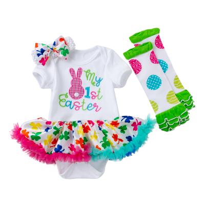 China Breathable Newborn Babies Romper Embroidered Outfit My First Easter Party Costume 3pcs for sale