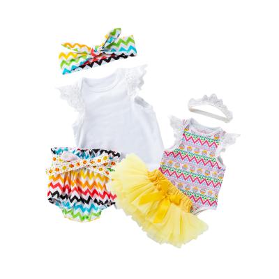 China Breathable Toddler Babies Romper Flutter Sleeve Dress Headband Outfit My First Easter Costumes for sale