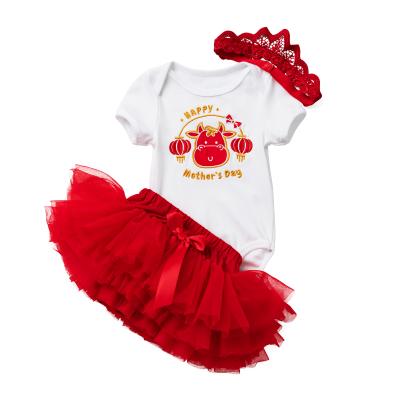 China Babany Breathable Baby Babies Mother's Day Outfits Newborn Romper Headband Embroidered 3pcs for sale