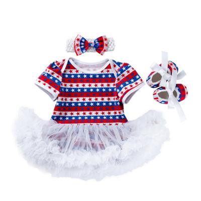 China Babany Breathable Bebe Newborn Babies Outfits July 4th Printing Costumes Romper Dress 3pcs for sale