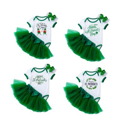 China Wholesale Breathable Newborn St Patrick Costumes Romper Headband Clothes 3pcs of Babies Outfit for sale