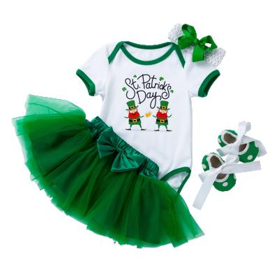 China Newborn St Patrick Costumes Babany Breathable Baby Romper Headband 4pcs for sale