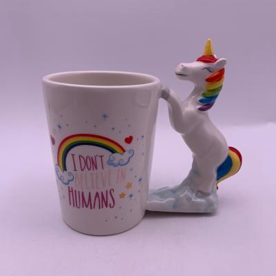 China Handcrafted Unicorn Handle Mug Novelty Gift Mug Coffee Mug Ceramic Viable Ceramic Custom Design for sale