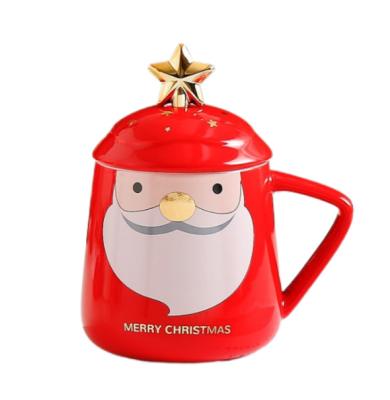 China High Quality Creative Sustainable Christmas Holiday Cartoon Ceramic Tree Shaped Tea Mug With Metal Spoon Coffee Mug for sale