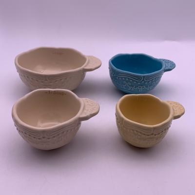 China Sustainable Novelty Ceramic Kitchen Tools Custom Creative Gift Measuring Cup Set Of 4 for sale