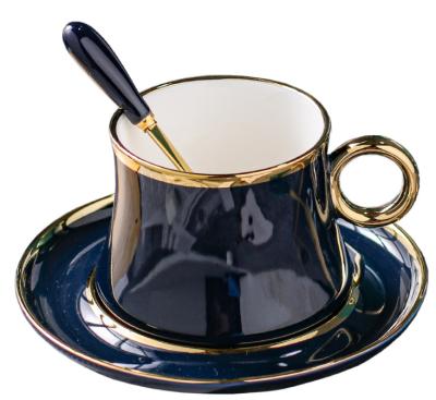 China Best Selling European Mediterranean Traditional Style Gold Striping Luxury Gift Set With Saucers Color Designs Simple Porcelain Coffee Cup Set for sale