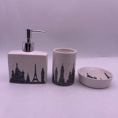 China Viable 3pcs Ceramic Bath Accessories Set Include Lotion Dispenser Tumbler Soap Dish Hotel Bathroom Accessories Gift Bath Set for sale