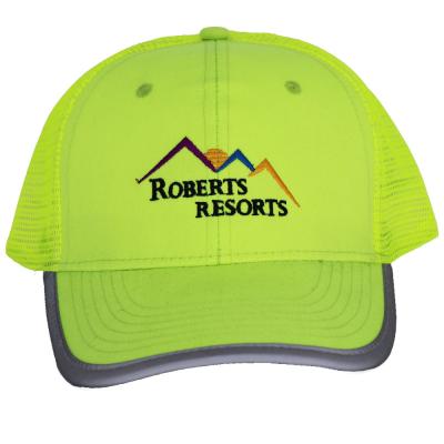 China JOINT Custom Fluorescent Green 6 Panel Baseball Mesh Hat, Polyester Baseball Cap Mesh With Reflective Brim for sale