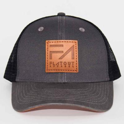 China COMMON Custom Dark Gray Canvas 6 Panel Trucker Hat Leather Patch For Hat for sale