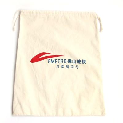 China Eco Friendly Portable Logo Bag Recyclable Custom Large Canvas Cotton Drawstring Bag For Gift for sale