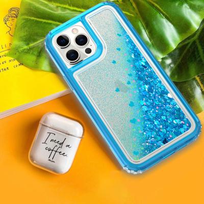 China Shockproof Shine Shadow Quicksand Mobile Phone Case Color Heart Glitter Three-in-One Cell Phone Case For iPhone 13 for sale