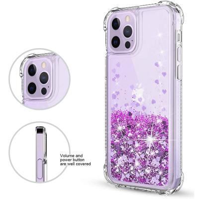 China Shockproof Transparent Reflective Glare Mobile Phone Quicksand Color Anti-drop Silver Purple Pink Heart Case For iphong13 for sale