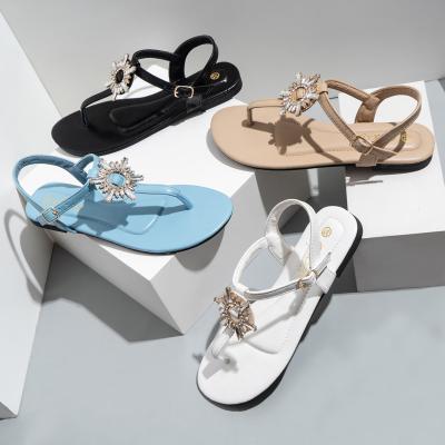 China CUSHIONING Flat Summer Fashion Women's Shoes Latest Simple Metal Women's Sandals for sale