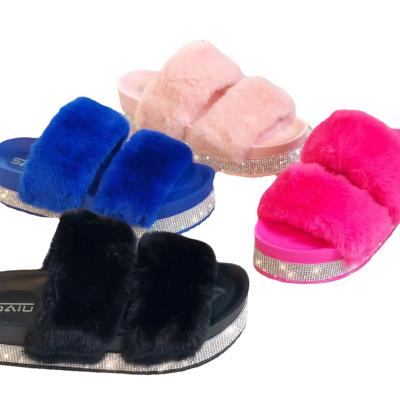 China CUSHIONING Home Fluffy Furry Raccoon Mink Furry Slides With Matching Fur Sandals Clip Women's Real Fur Slides for sale